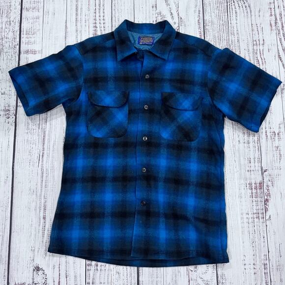 Pendleton Pure Virgin Wool Plaid Shirt Men’s M Blue Long Sleeve - Picture 1 of 5